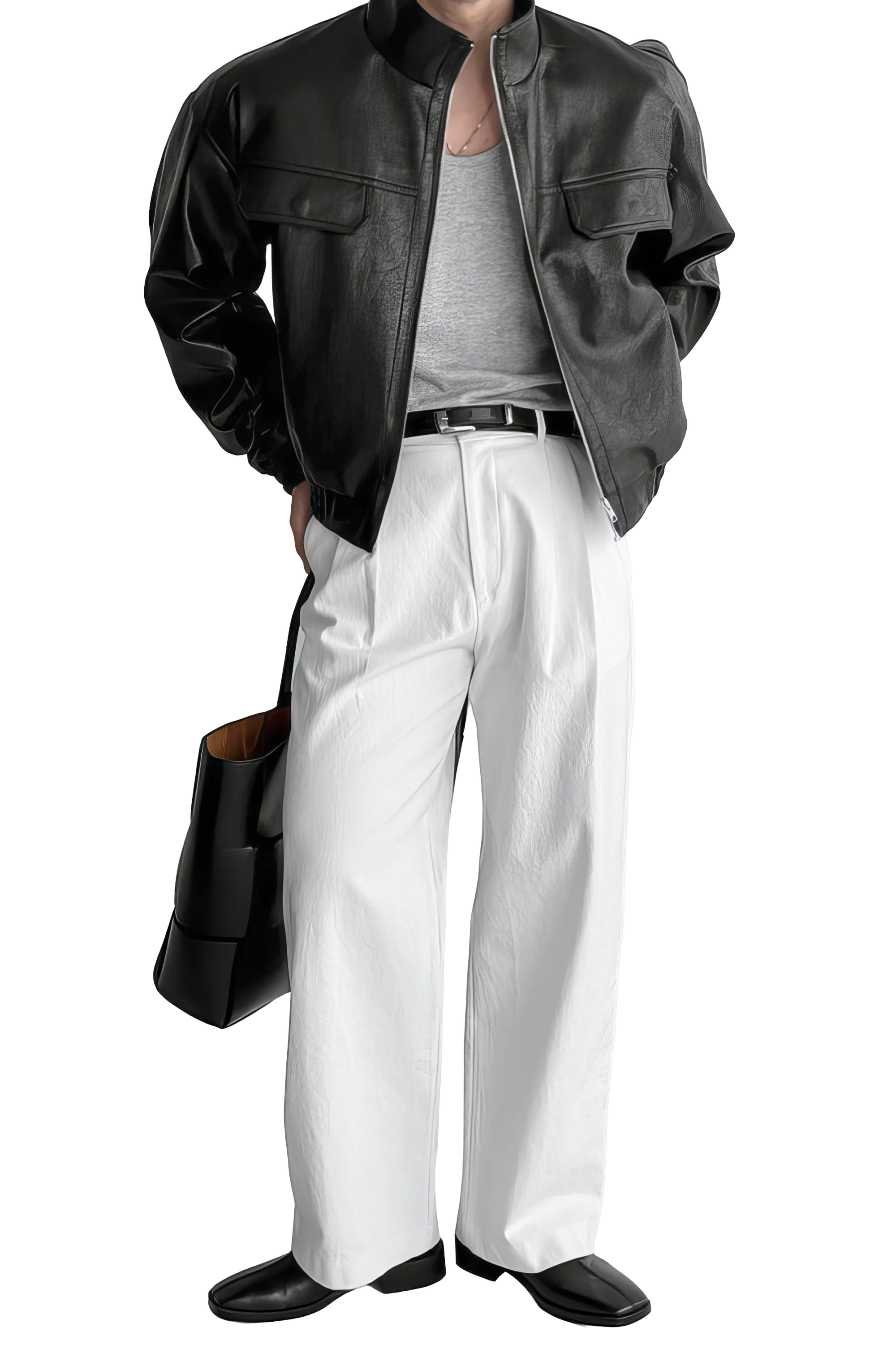 Men's Biker Leather Jacket – Short Moto Jacket with Pockets