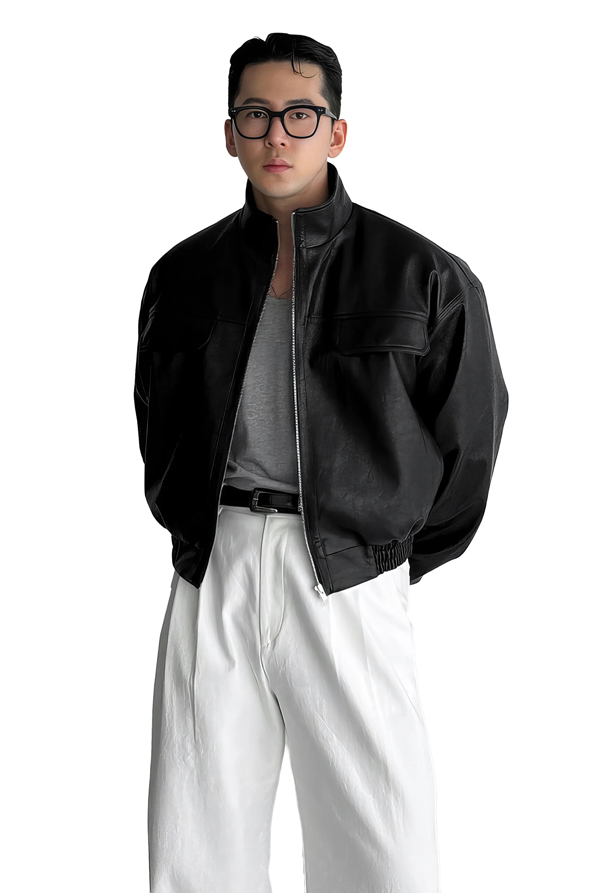 Men's Biker Leather Jacket – Short Moto Jacket with Pockets
