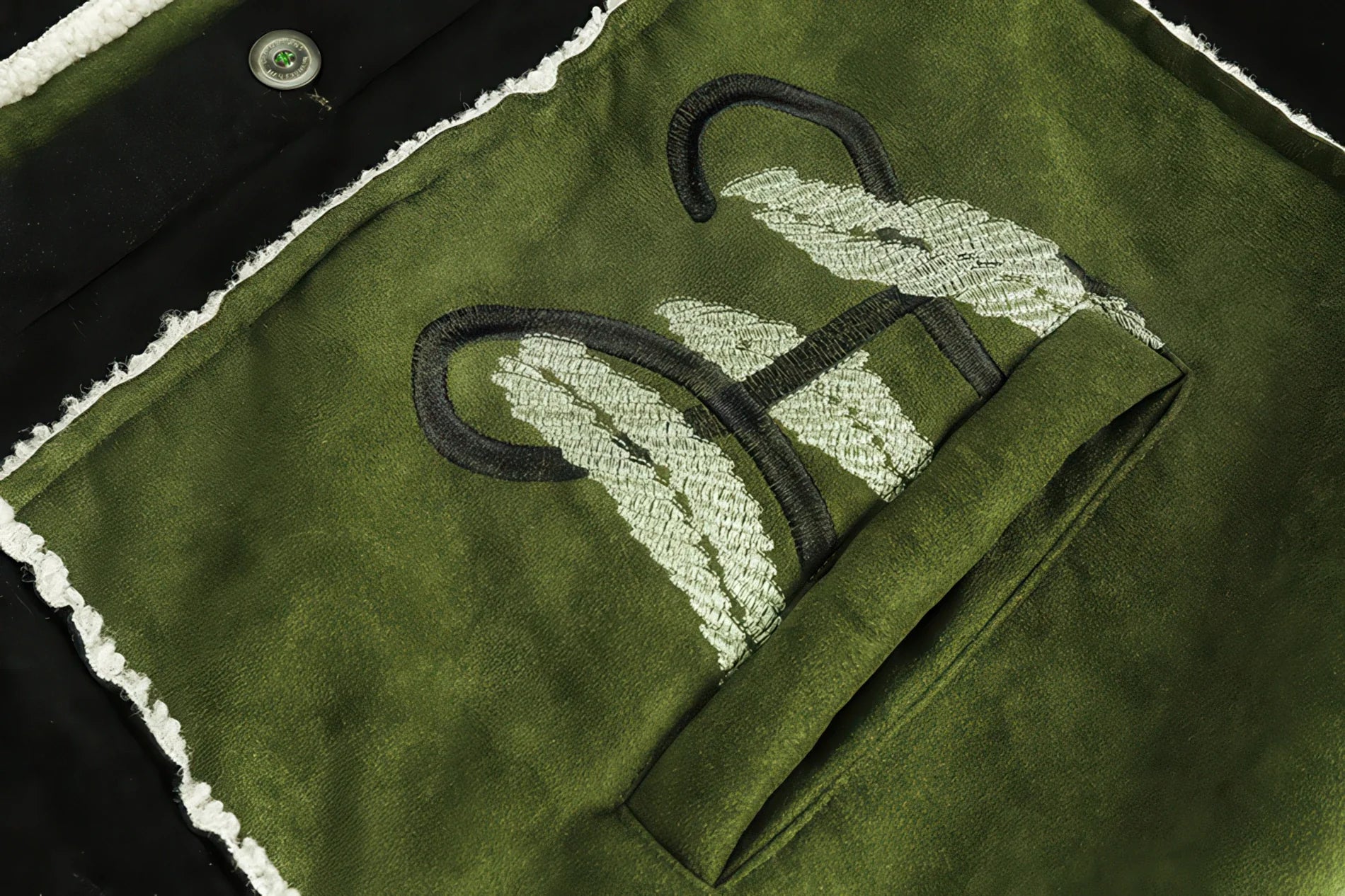 Unisex Floral Embroidery Sherpa Jacket - Color-Blocked Cotton