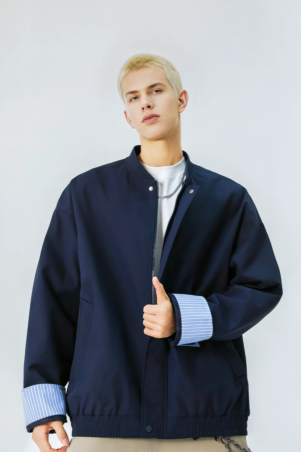 Checked Pattern Work Bomber Jacket