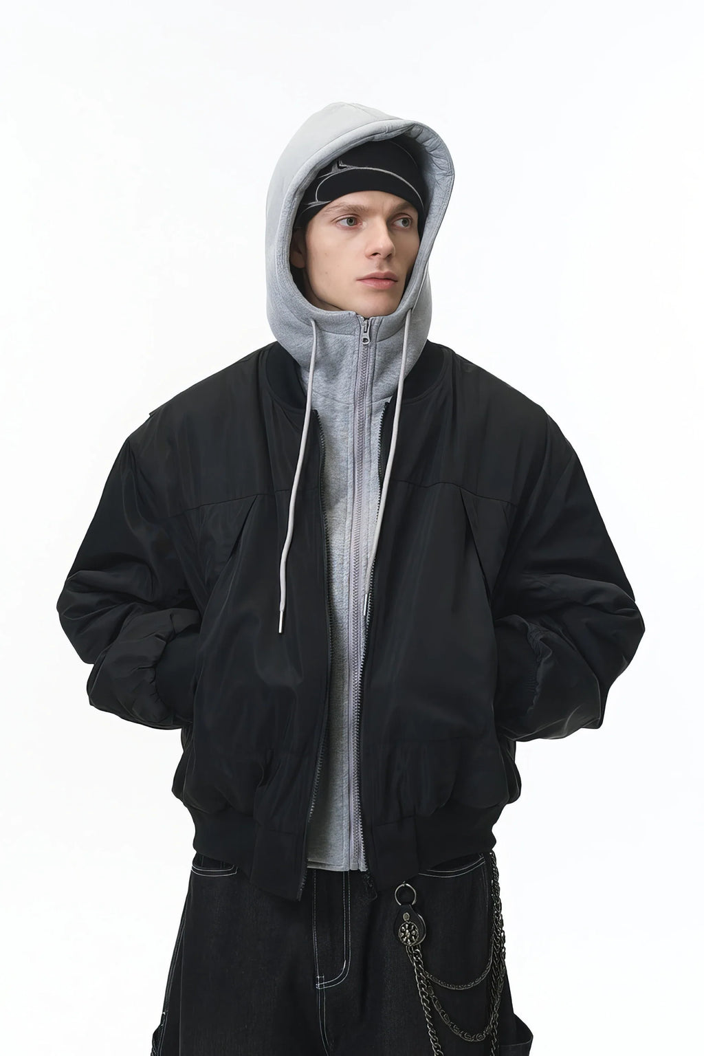 Unisex Detachable Layered Baseball Hoodie Jacket