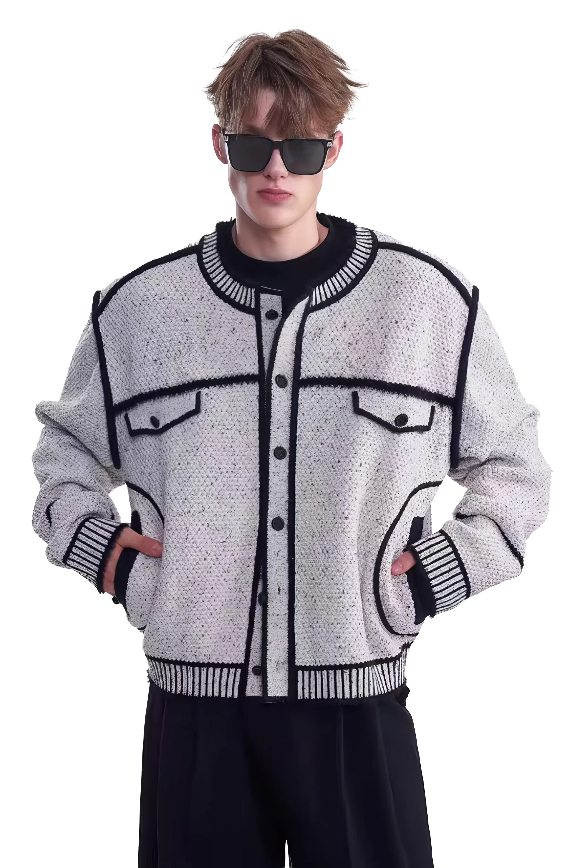 Knitted Sweater Jacket with Mark Pen Design