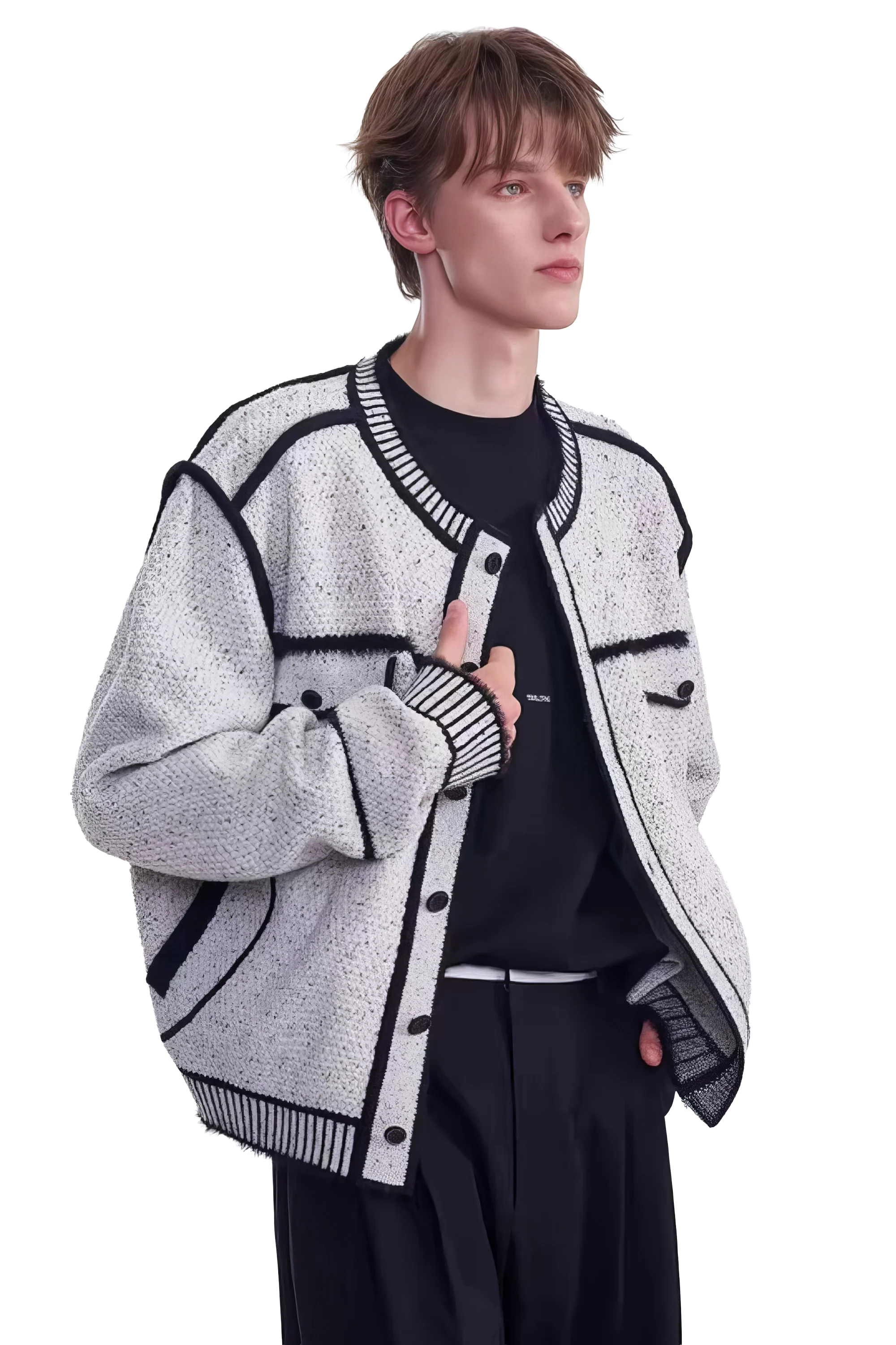 Knitted Sweater Jacket with Mark Pen Design