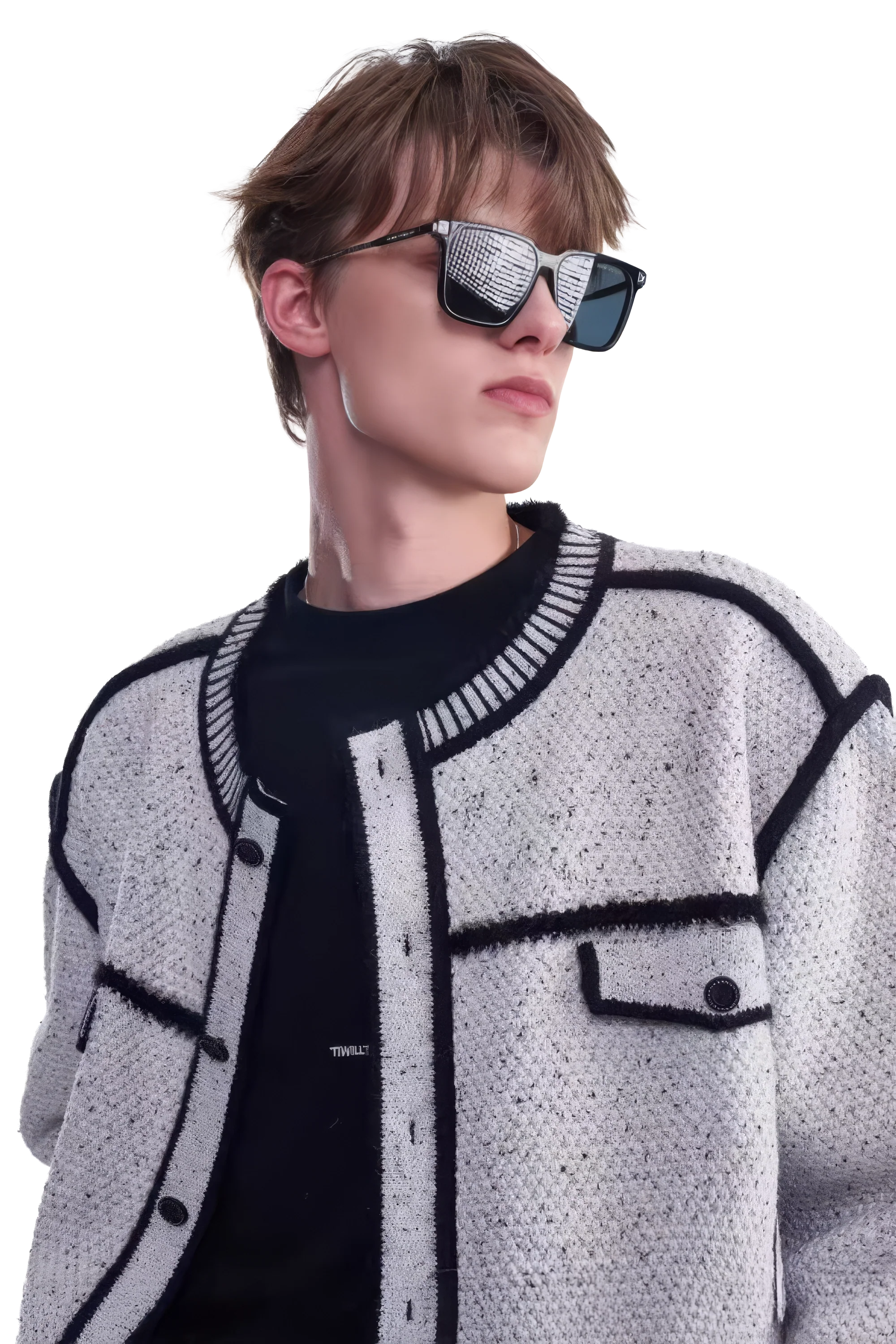 Knitted Sweater Jacket with Mark Pen Design