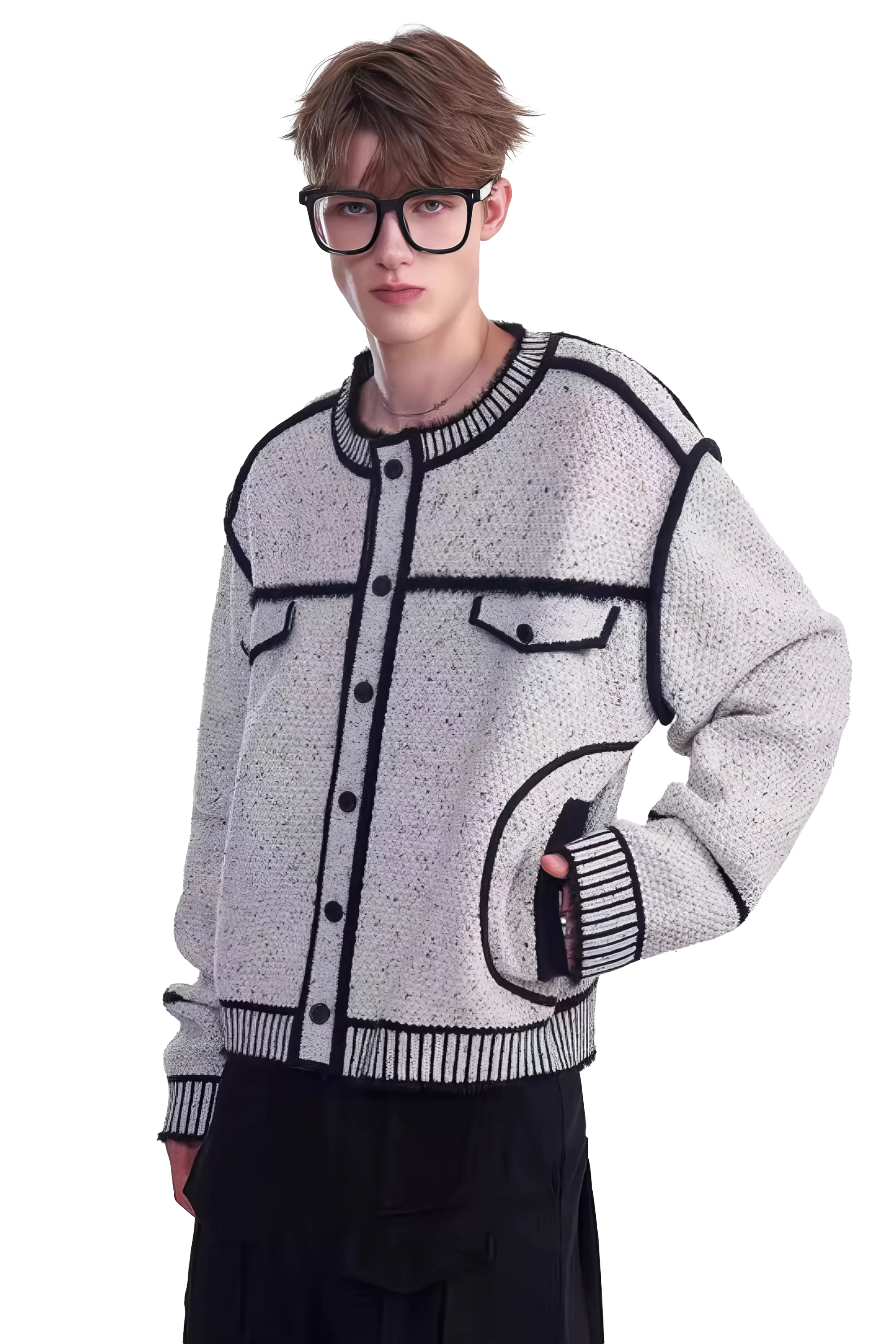 Knitted Sweater Jacket with Mark Pen Design
