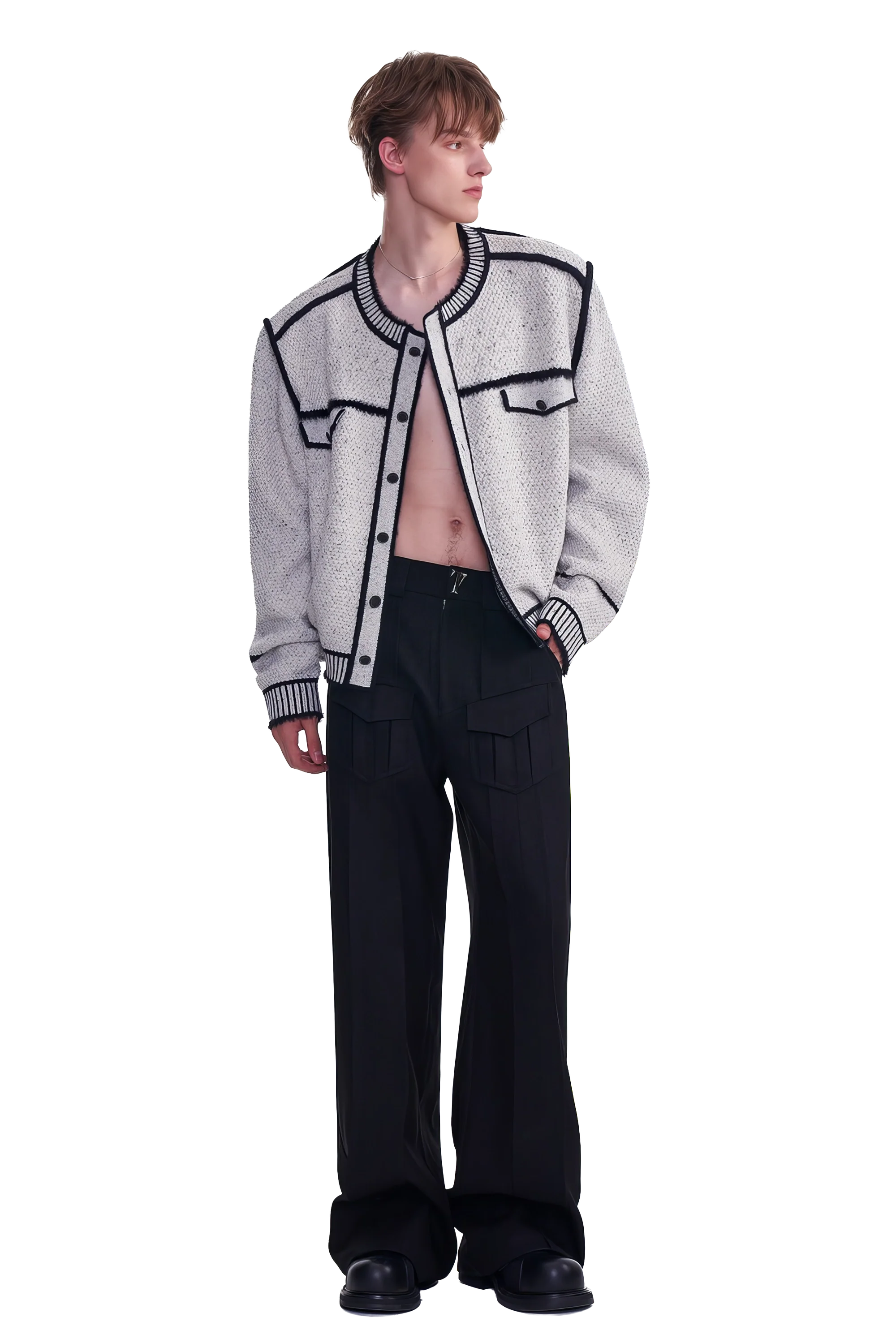 Knitted Sweater Jacket with Mark Pen Design