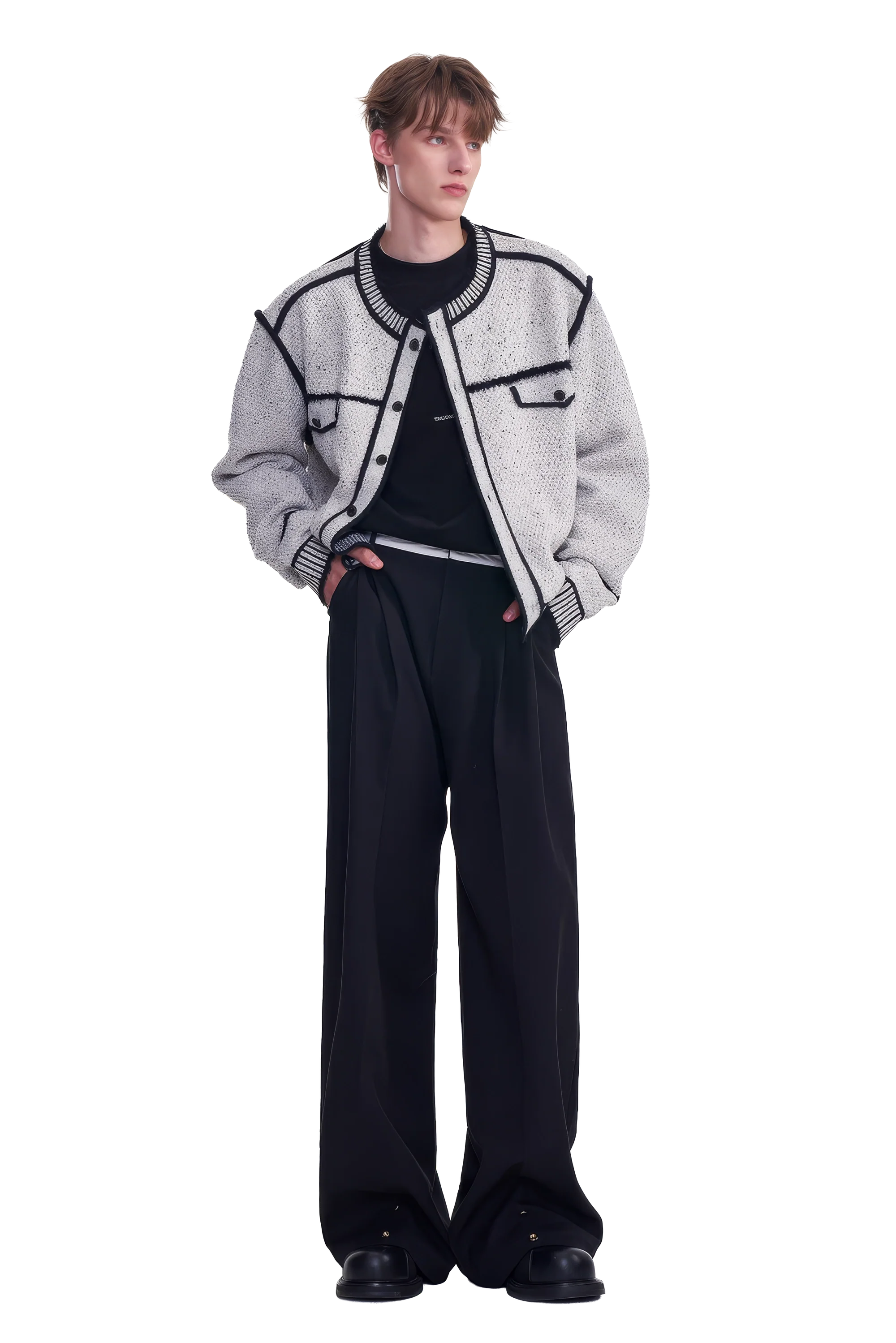 Knitted Sweater Jacket with Mark Pen Design