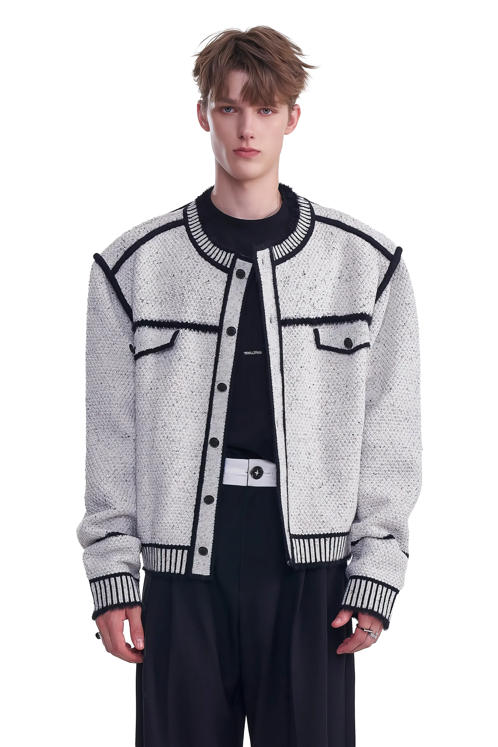 Knitted Sweater Jacket with Mark Pen Design