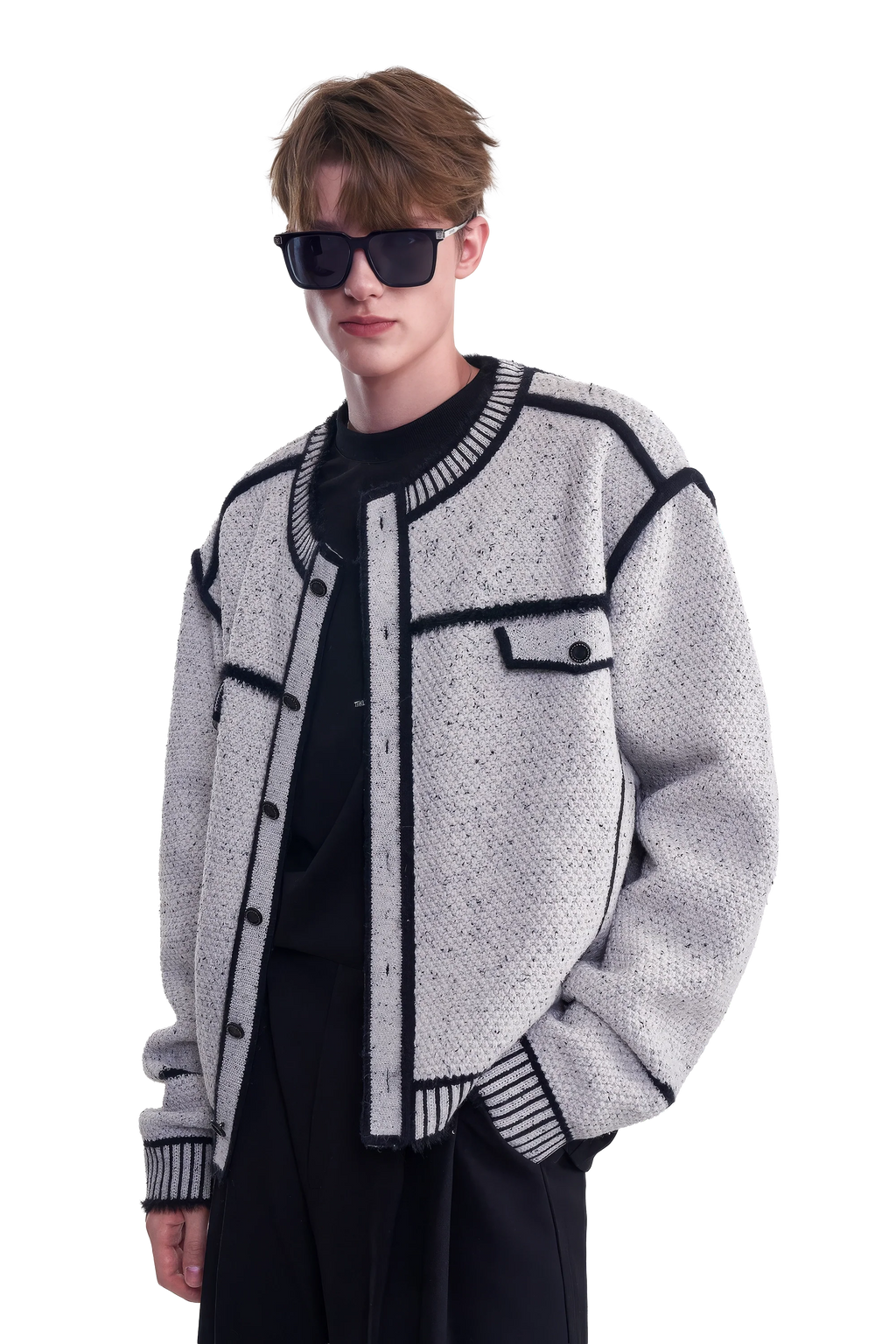 Knitted Sweater Jacket with Mark Pen Design