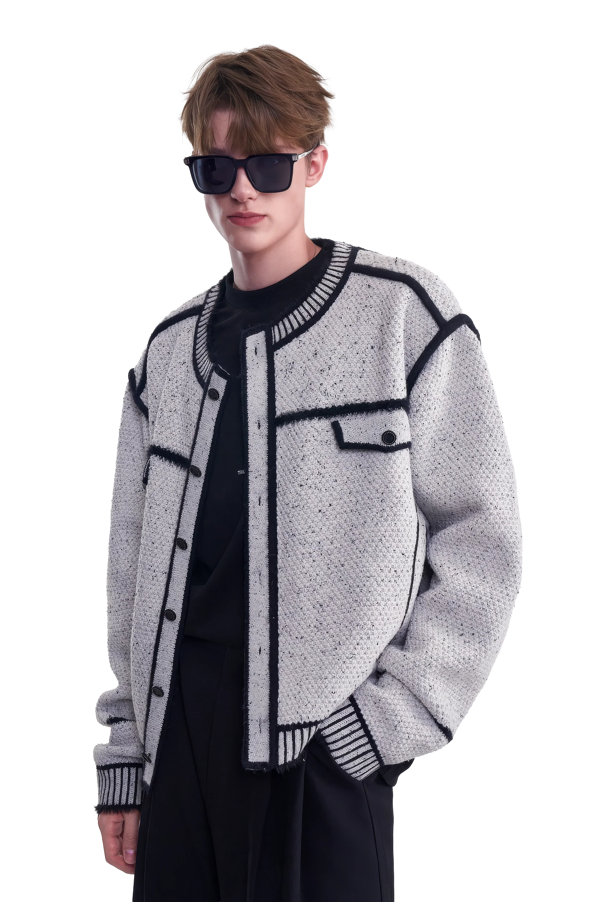 Knitted Sweater Jacket with Mark Pen Design