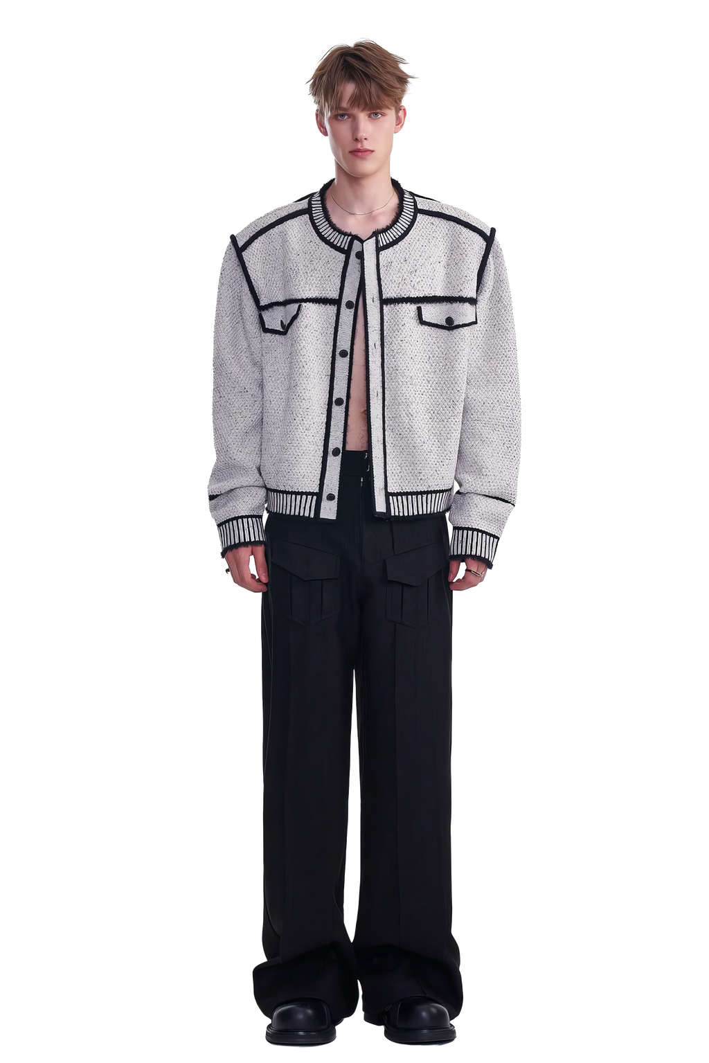 Knitted Sweater Jacket with Mark Pen Design