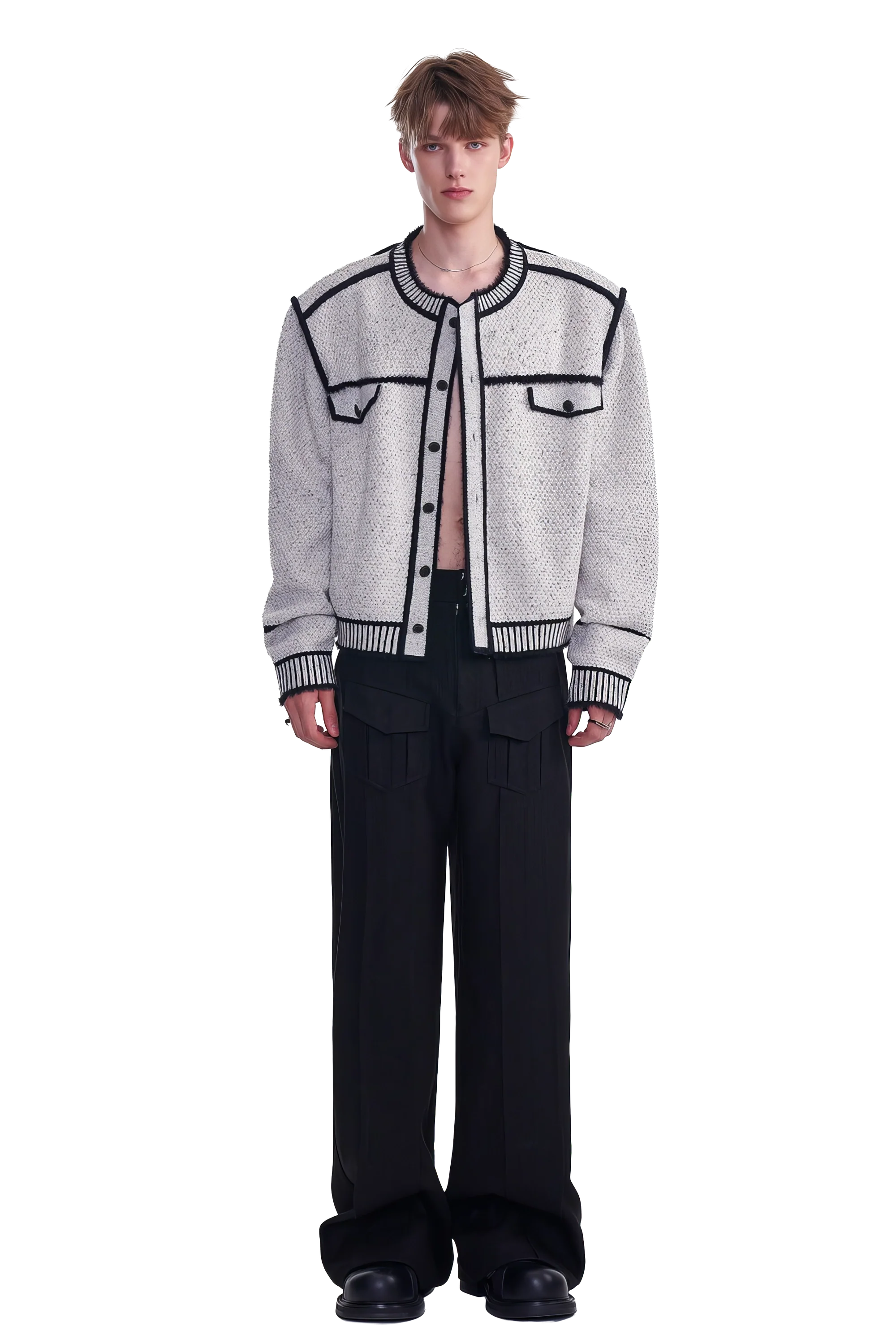 Knitted Sweater Jacket with Mark Pen Design