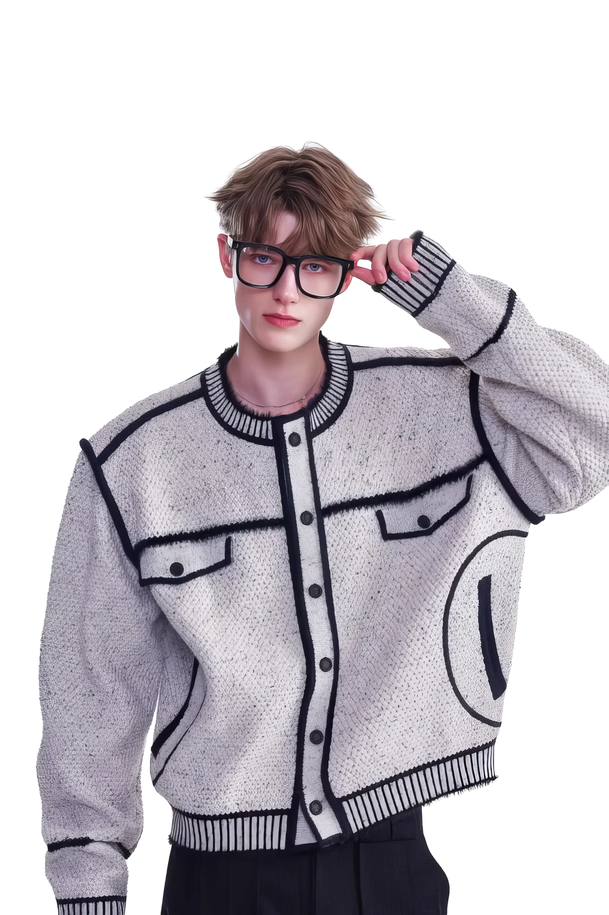 Knitted Sweater Jacket with Mark Pen Design