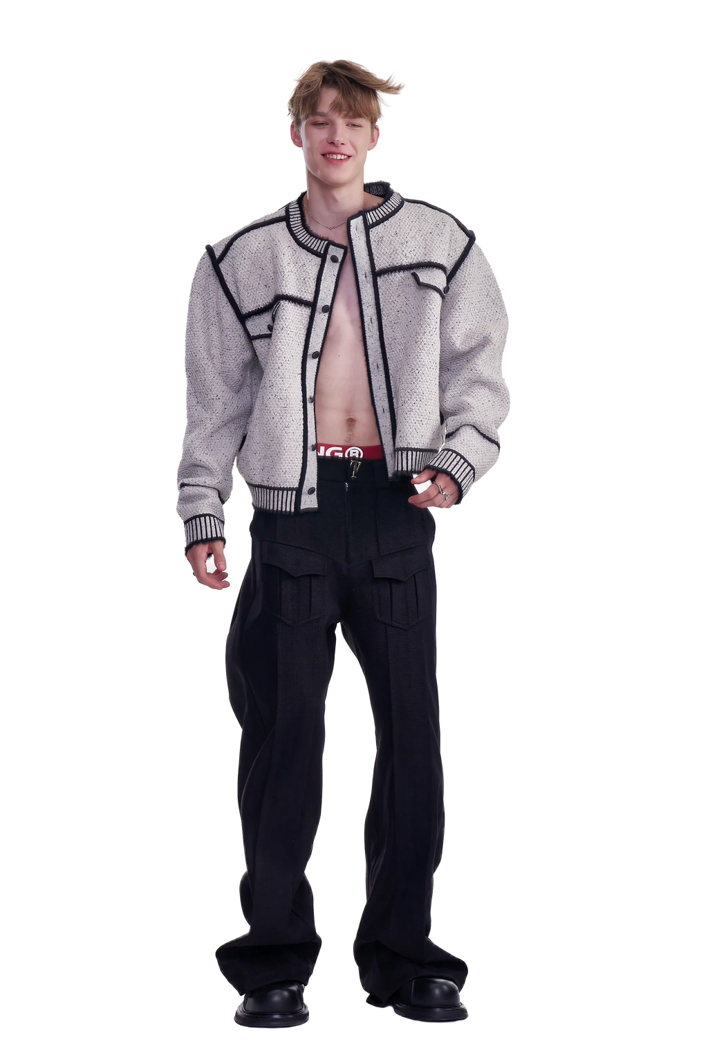 Knitted Sweater Jacket with Mark Pen Design
