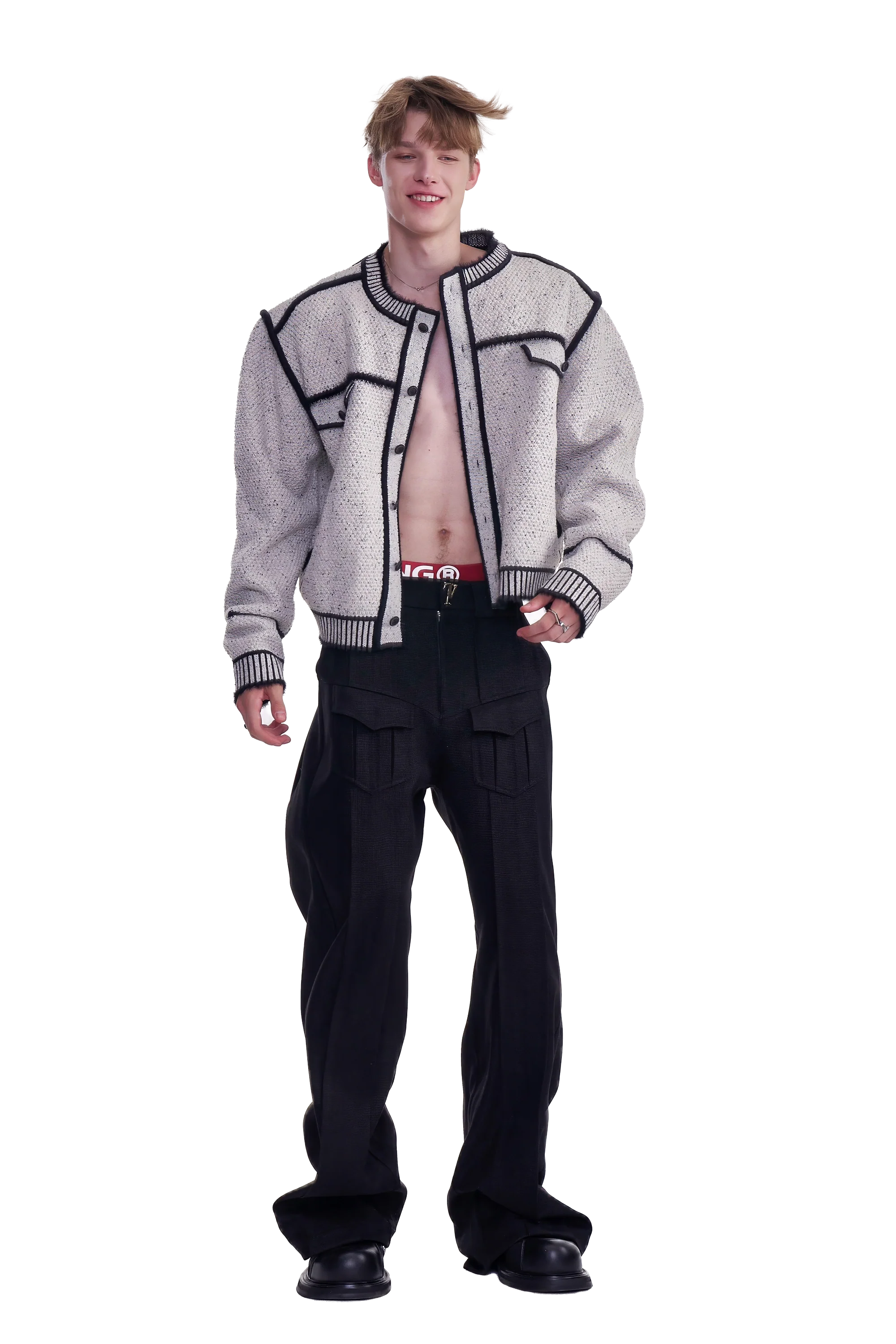 Knitted Sweater Jacket with Mark Pen Design