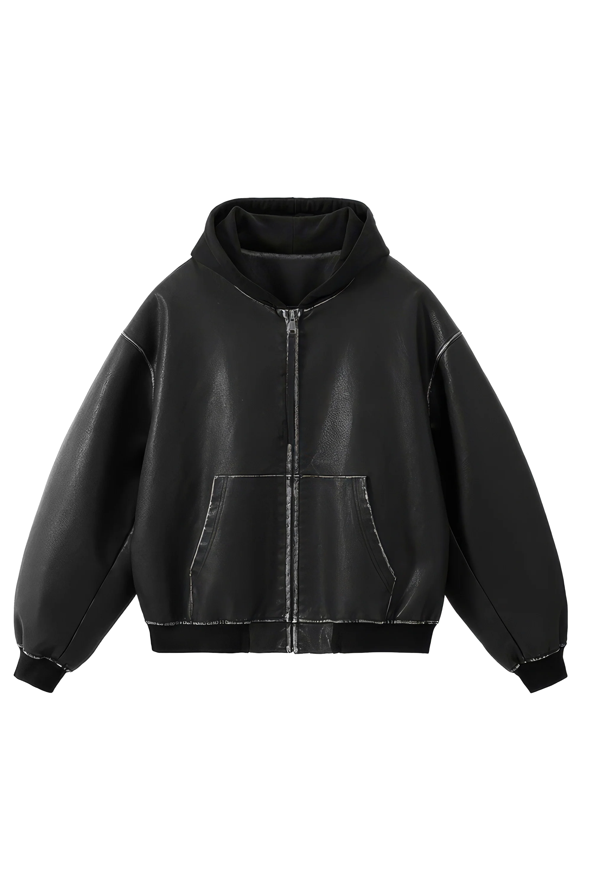 Washed Leather Hooded Jacket - Vintage American Street Style