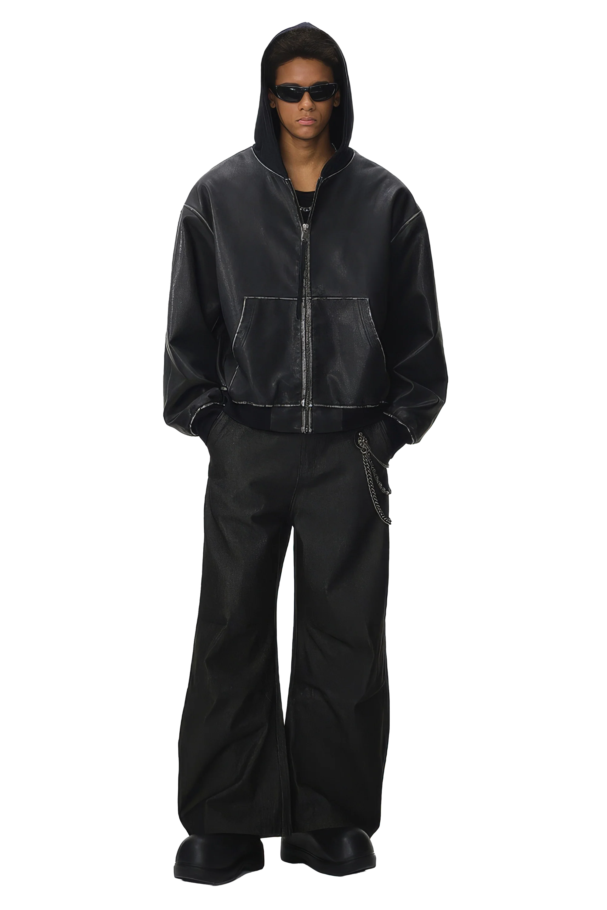 Washed Leather Hooded Jacket - Vintage American Street Style