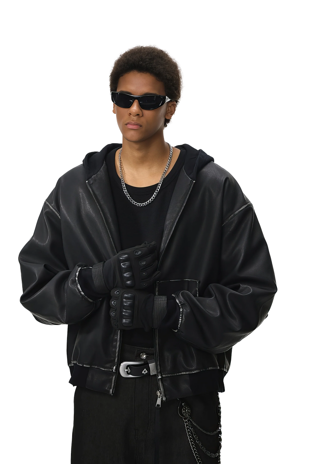 Washed Leather Hooded Jacket - Vintage American Street Style