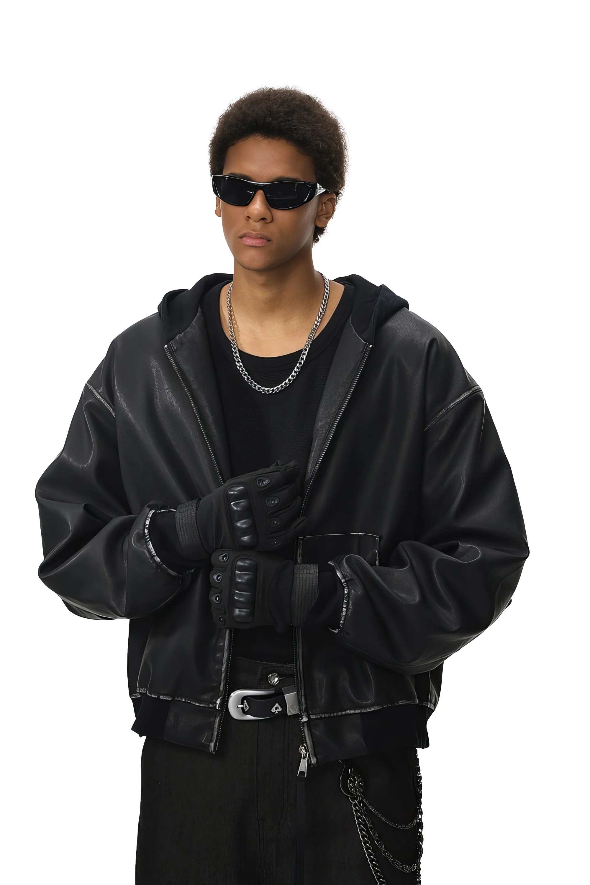 Washed Leather Hooded Jacket - Vintage American Street Style
