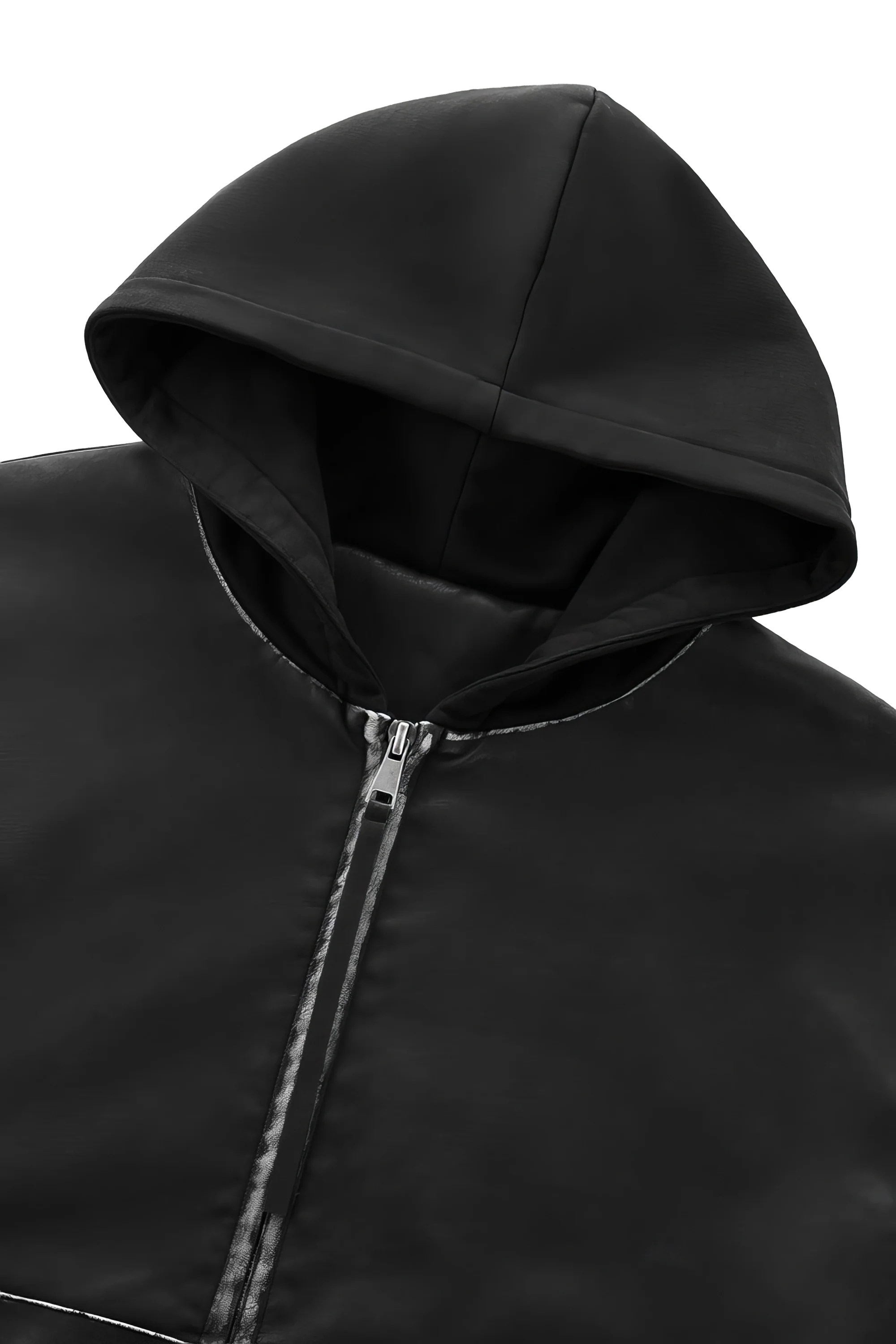 Washed Leather Hooded Jacket - Vintage American Street Style