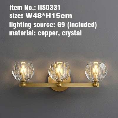 DecorBites™ Gold Solid Copper Crystal Vanity Light Fixtures for Bathroom and Bedroom