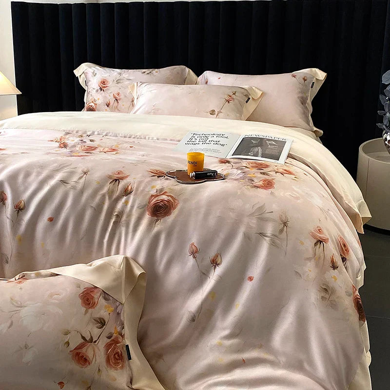 DecorBites™ Eucalyptus Fiber Flowers Print Bedding Set - Soft Silky Cool Feel