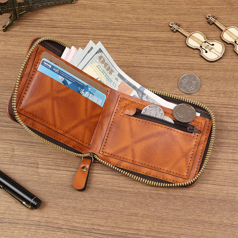 CEXIKA Men's Leather Wallet | Zipper Clutch with Card Holder
