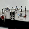 6PCS Goth Punk Vintage Aesthetic Crystal Heart Moon Cross Star Pendant Earrings Set | Grunge Y2K Jewelry