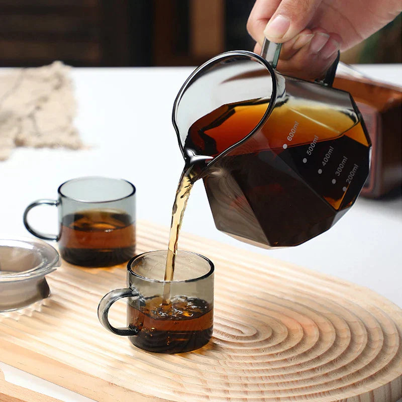 DecorBites™ Glass Coffee Kettle Octagonal Pot for Tea/Coffee, 400/600ml Reusable Coffeeware
