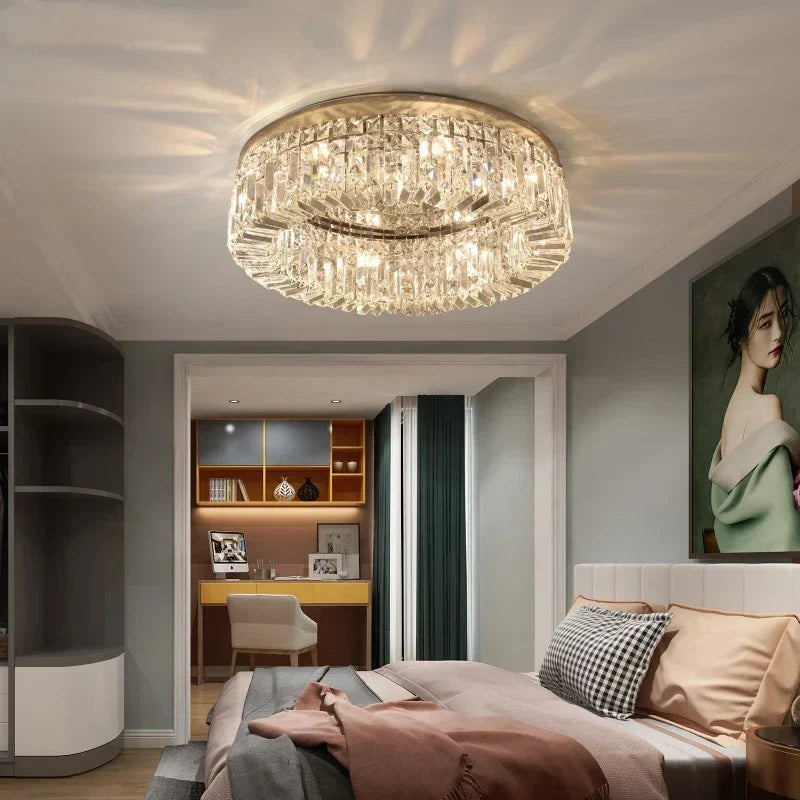 DecorBites™ Golden LED Crystal Round Ceiling Lamp