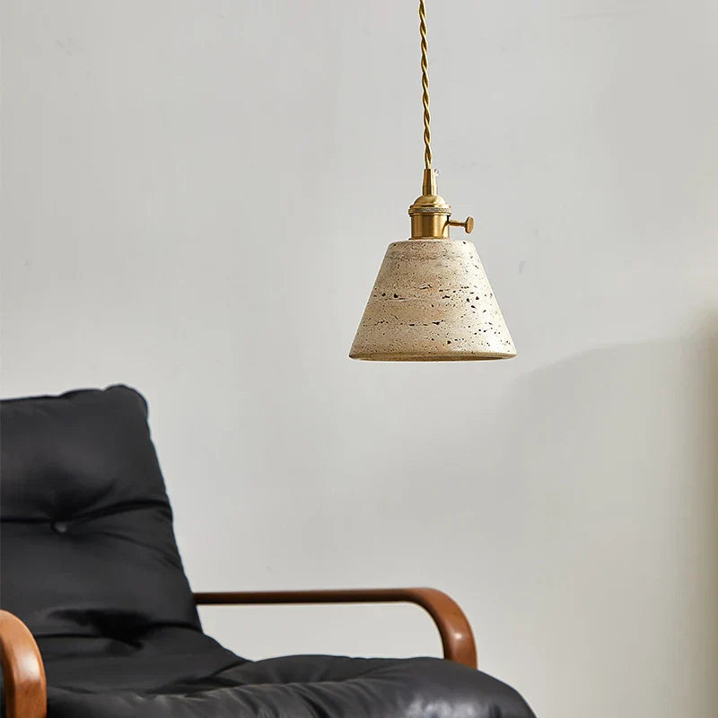 DecorBites™ LED Knob Switch Pendant Lamp Yellow Travertine Copper Wabi Sabi Hanging Lights