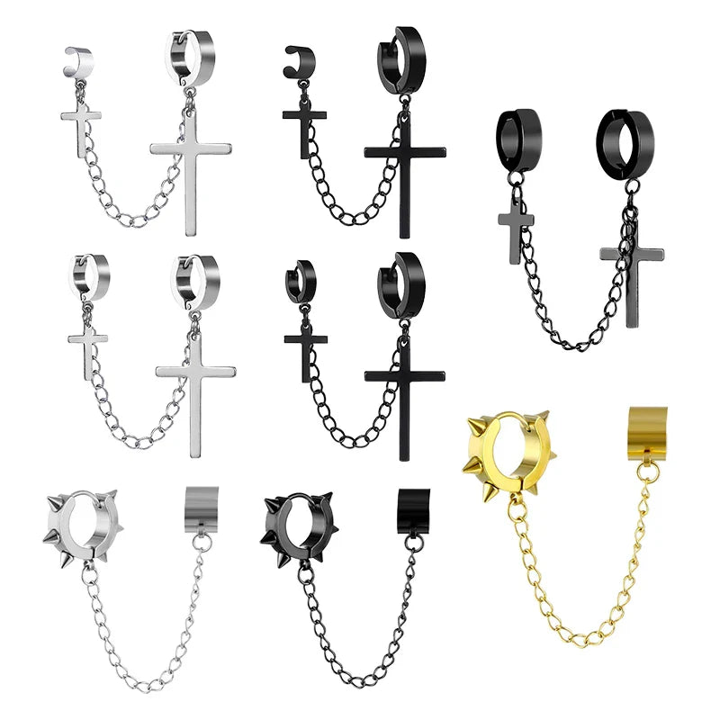 Punk Tassel Clip Earrings | Unisex Hip Hop Chain Hoop Ear Cuffs