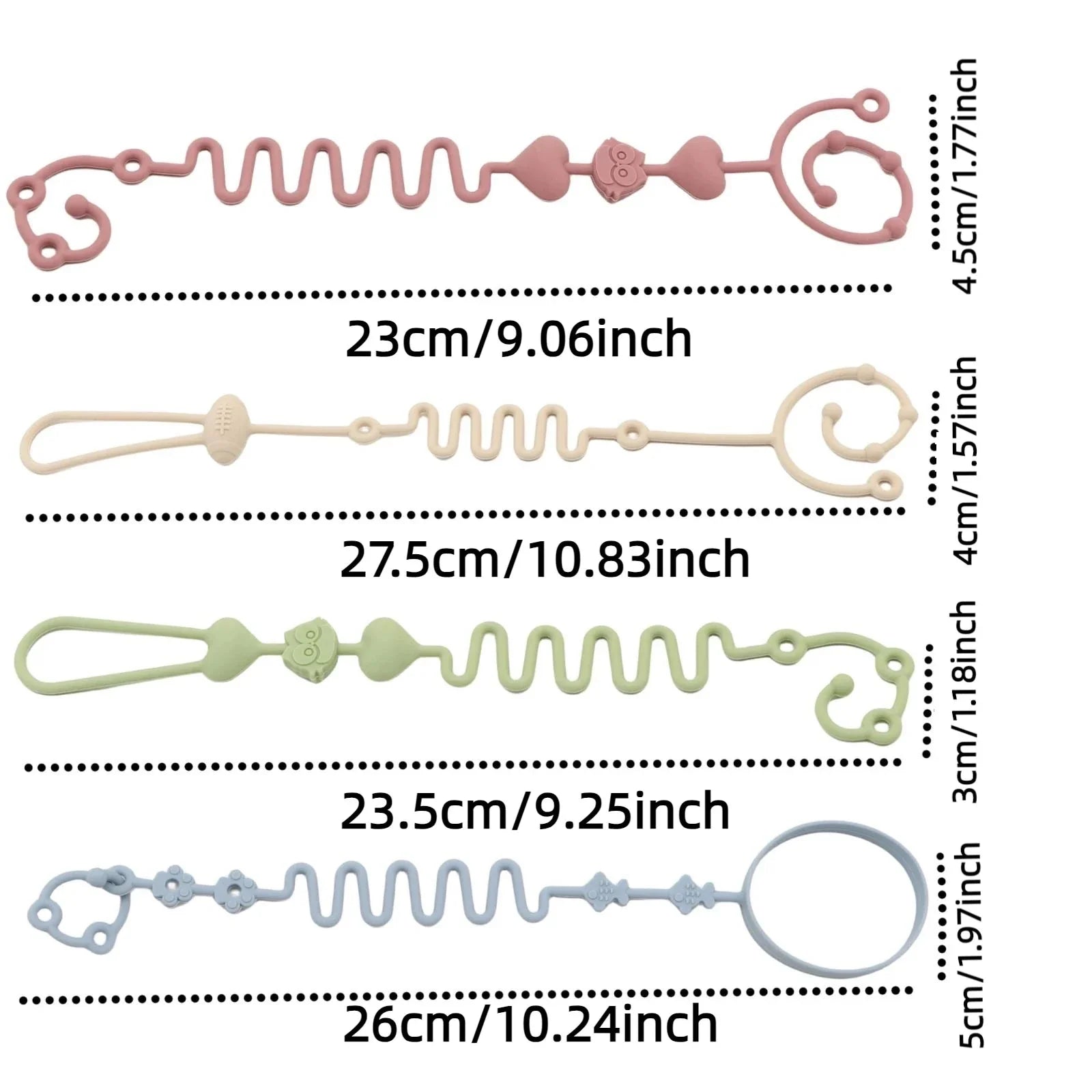 4PCS Adjustable Silicone Pacifier Chain Set | Safe Teether Toys for Baby Crib, High Chair & Gift Set – Beige