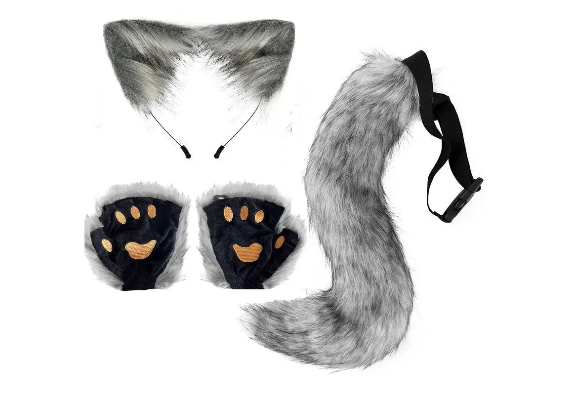Halloween Fox Tail & Ears Set - Cosplay Costume with Paw Gloves