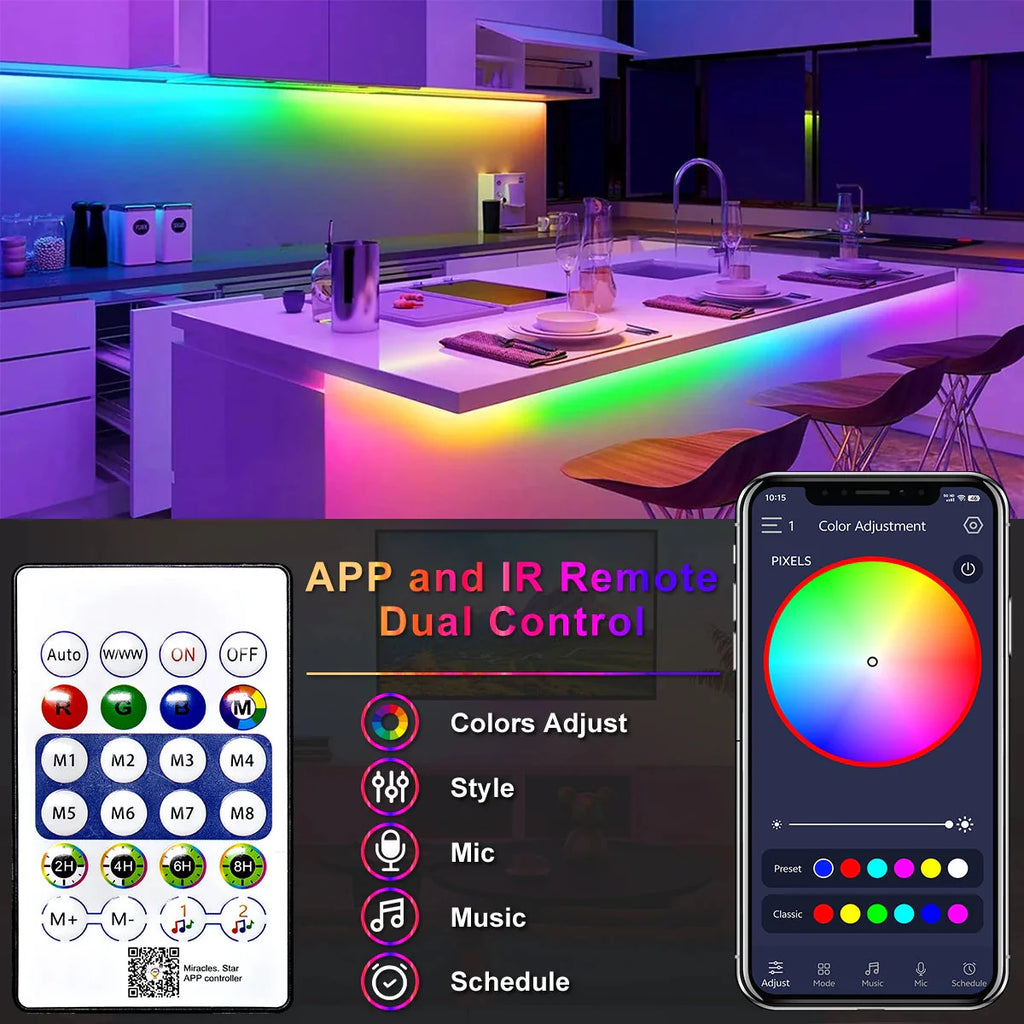 5V RGBIC Neon Strip Lights – Bluetooth USB LED Ribbon
