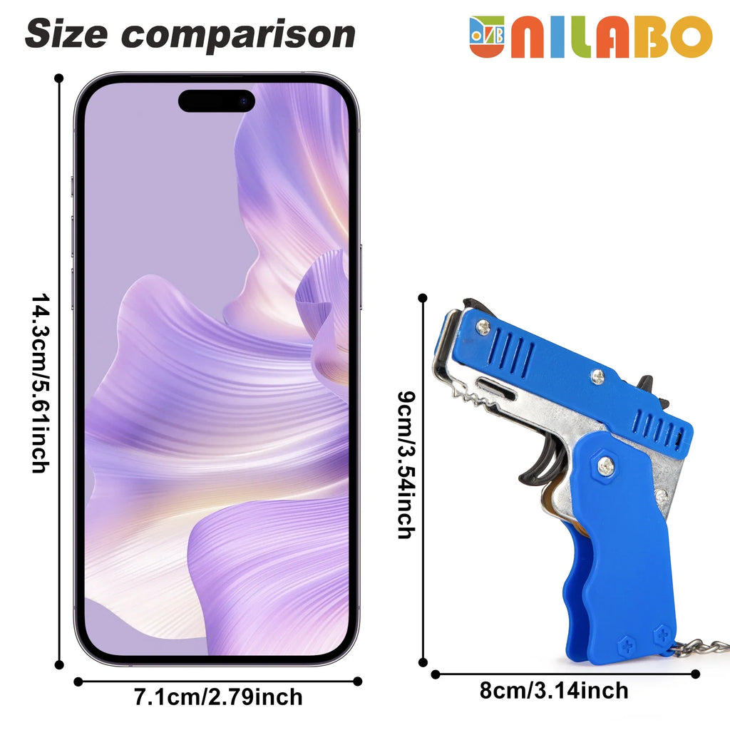 Mini Alloy Foldable Rubber Band Gun Keychain | Quick Shooting Toy