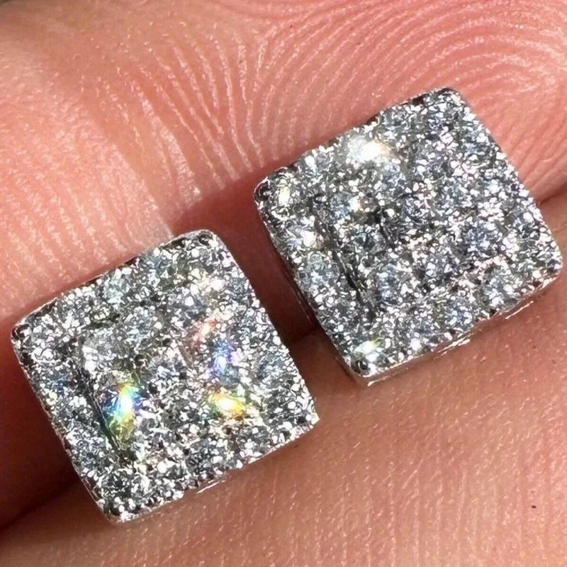 Square Cubic Zirconia Stud Earrings | Vintage Style for Women and Men