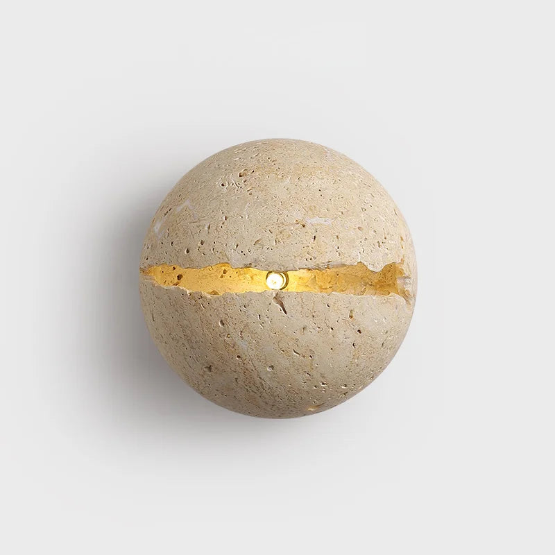 DecorBites™ Dino Egg Stone Wall Lamp Yellow Travertine Hemisphere LED Sconce