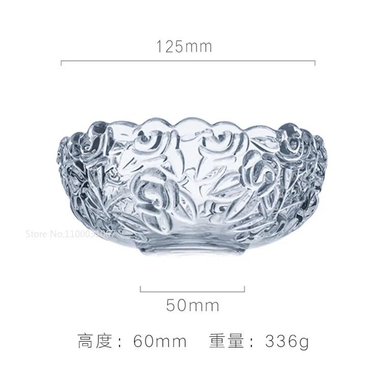 DecorBites™ Glass Salad Bowl with Golden Edge - Vintage Engraving, Relief Craft