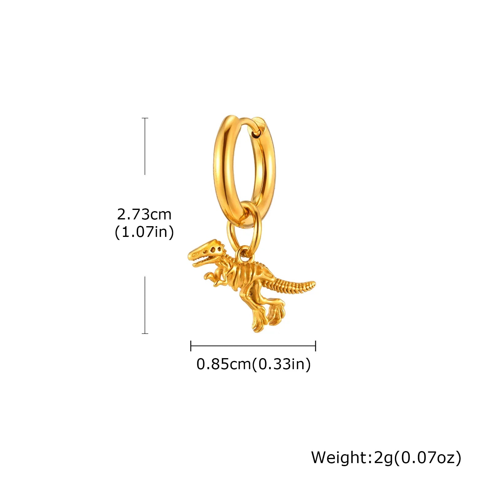 Dinosaur Drop Earrings | Stainless Steel Punk Rock Jewelry for Men and Women