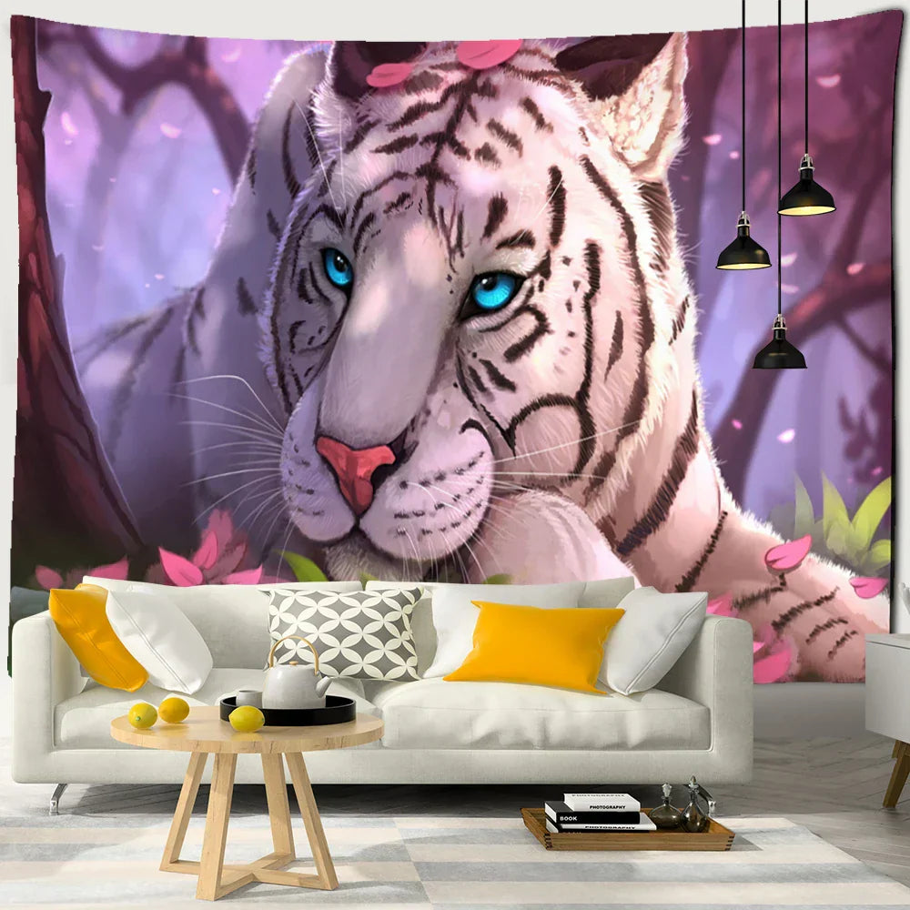 DecorBites™ Enchanted Forest Tapestry: Animals, Flowers, Moon - Home Decor