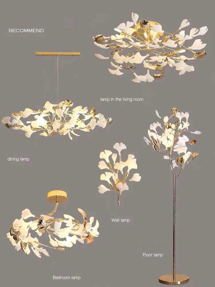DecorBites™ Gold Branches Chandelier with Porcelain Leaves Pendant Light - Luxury Living room Decor