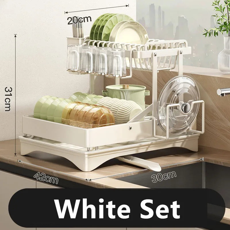 DecorBites™ 2 Tier Dish Drainer Rack & Drain Basket: Kitchen Organizer Holder, Counter Storage