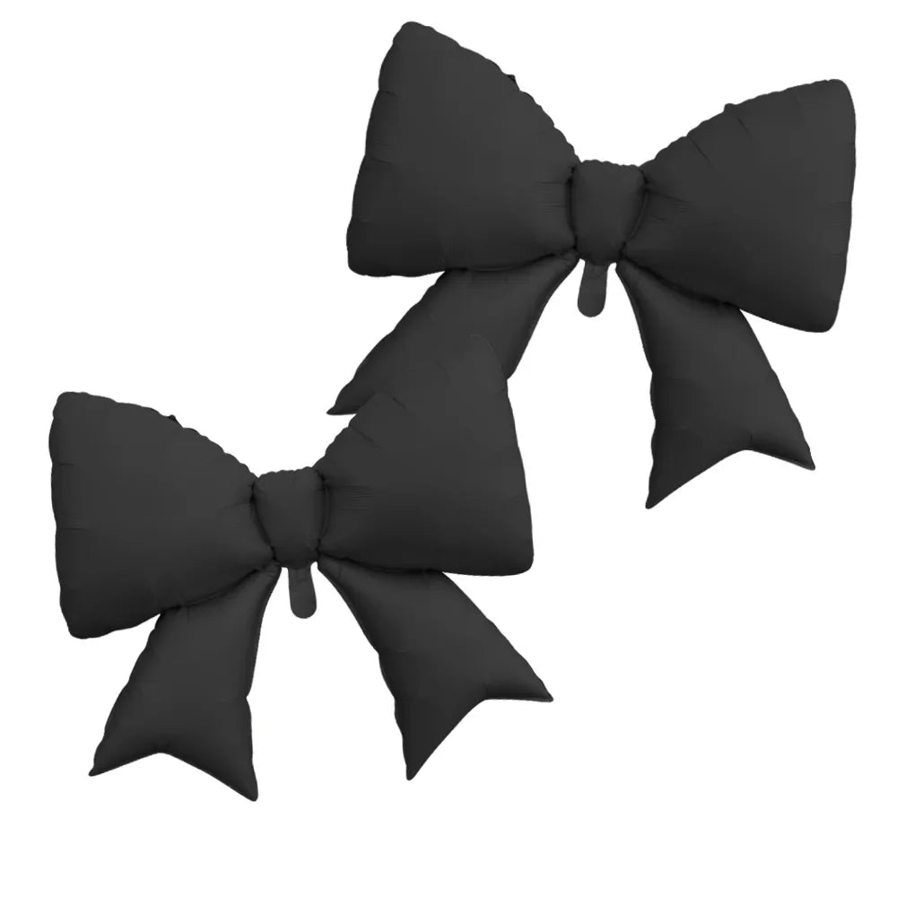 2-Pack Matte Black Bow Aluminum Foil Balloons | Party Decoration Set