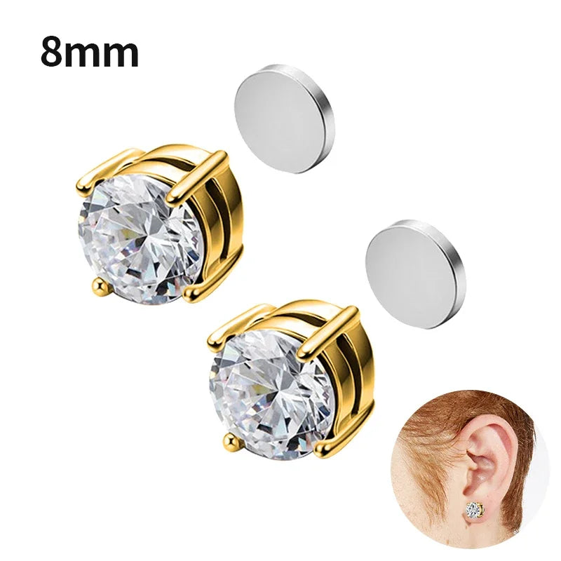 Fashion Crystal Magnetic Clip Ear Stud | Non Piercing Earrings for Men Women