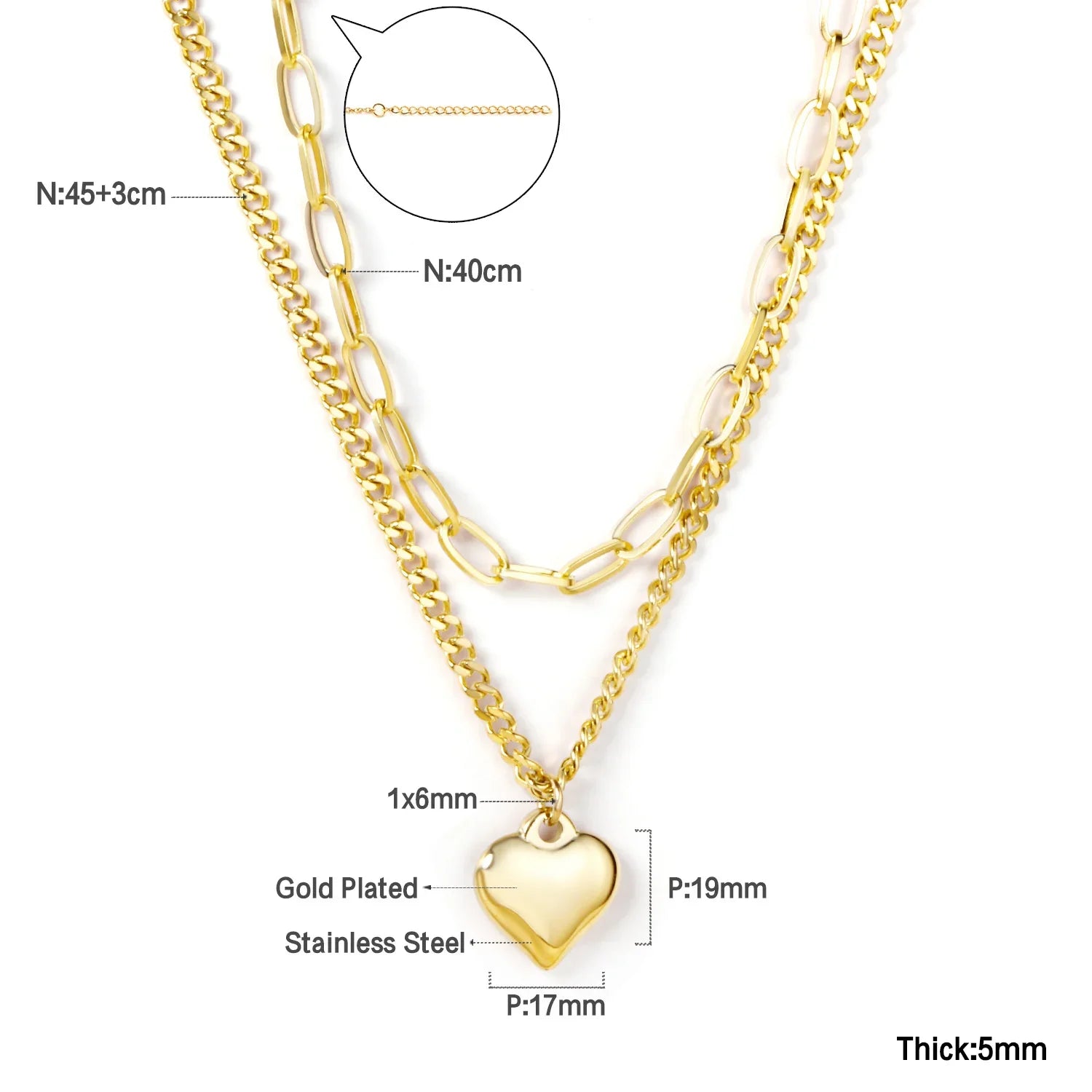 ASONSTEEL Romantic Heart Pendant Necklace | Gold Stainless Steel Choker for Women Gift