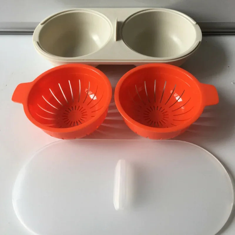 DecorBites™ Egg Boiler & Steamer Double Cup with Lid for Kitchen, Microwave-safe Boiled Egg Mold