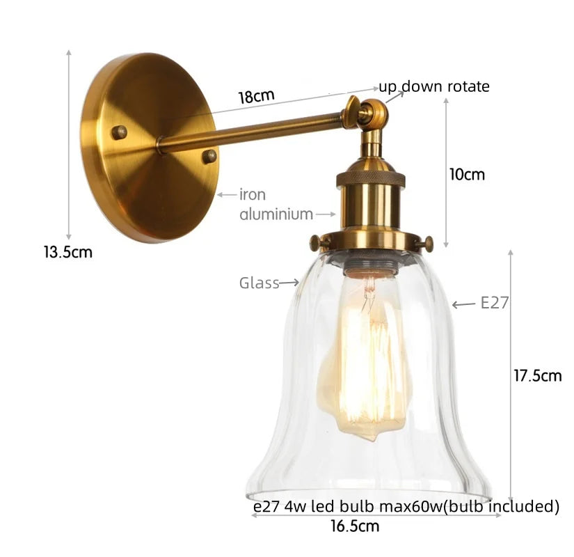 DecorBites™ Industrial Vintage LED Wall Sconce Stair Loft Bedside Lamp Glass Mirror Light