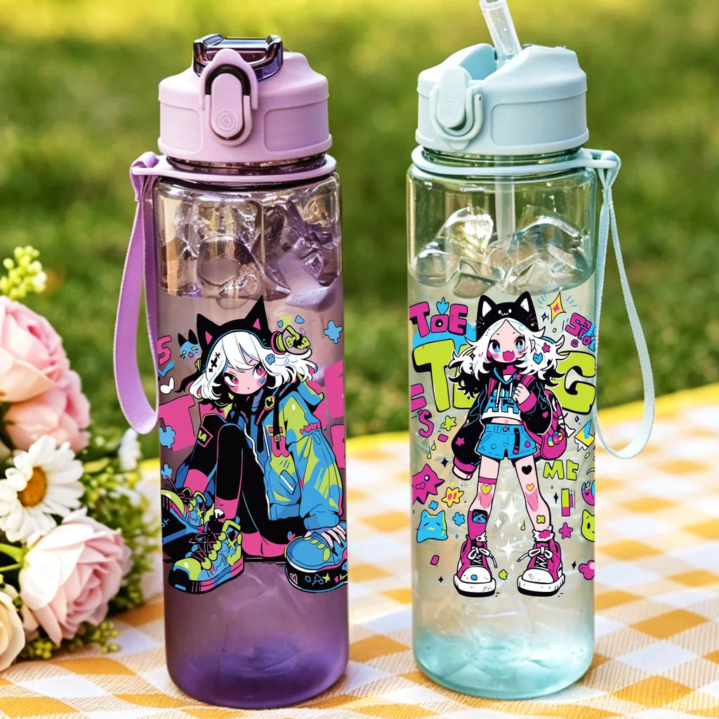 1 Piece 750ml (26 fl oz) Anime Girl Straw Cup | Summer Water Bottle