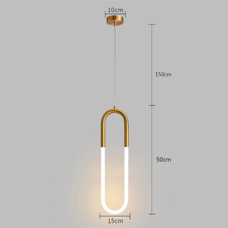 DecorBites™ Gold Ring Pendant Lights Warm White LED U Shape Hanging Lamp